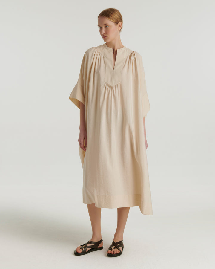Silk seersucker dress - beige - Yves Salomon