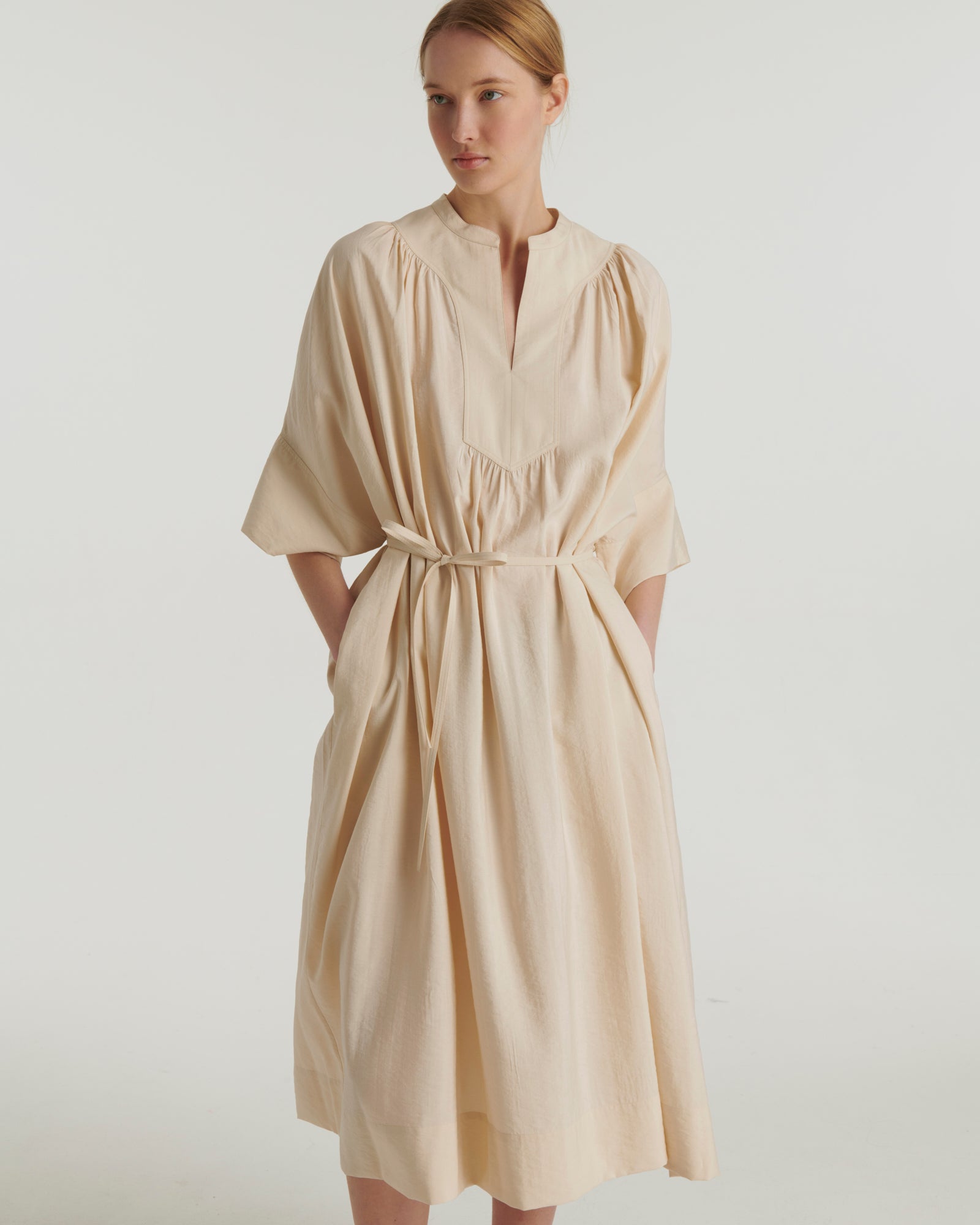 Silk seersucker dress - beige - Yves Salomon
