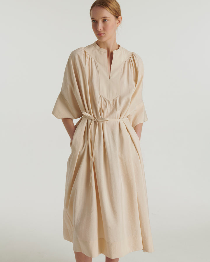 Silk seersucker dress - beige - Yves Salomon
