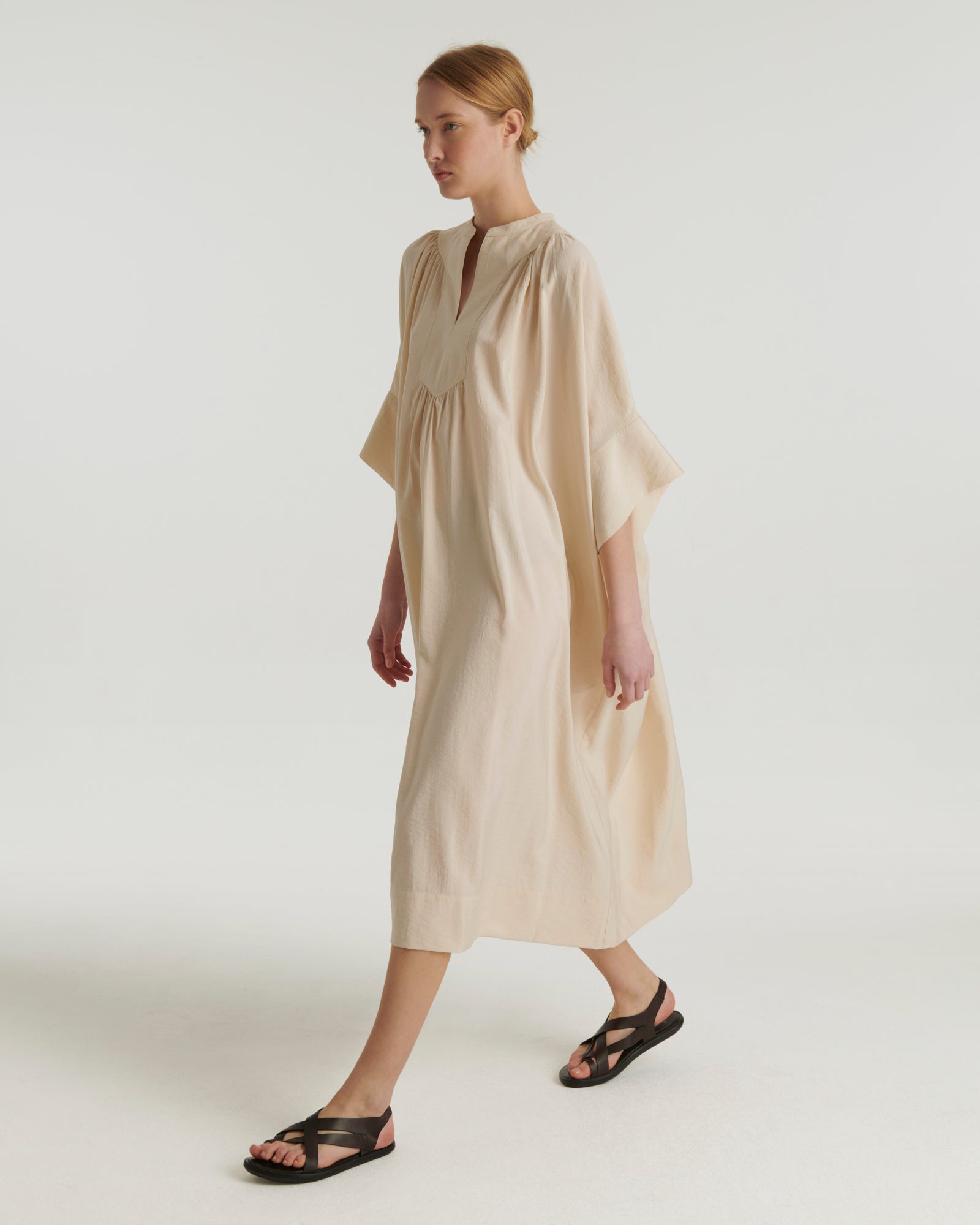 Silk seersucker dress - beige - Yves Salomon
