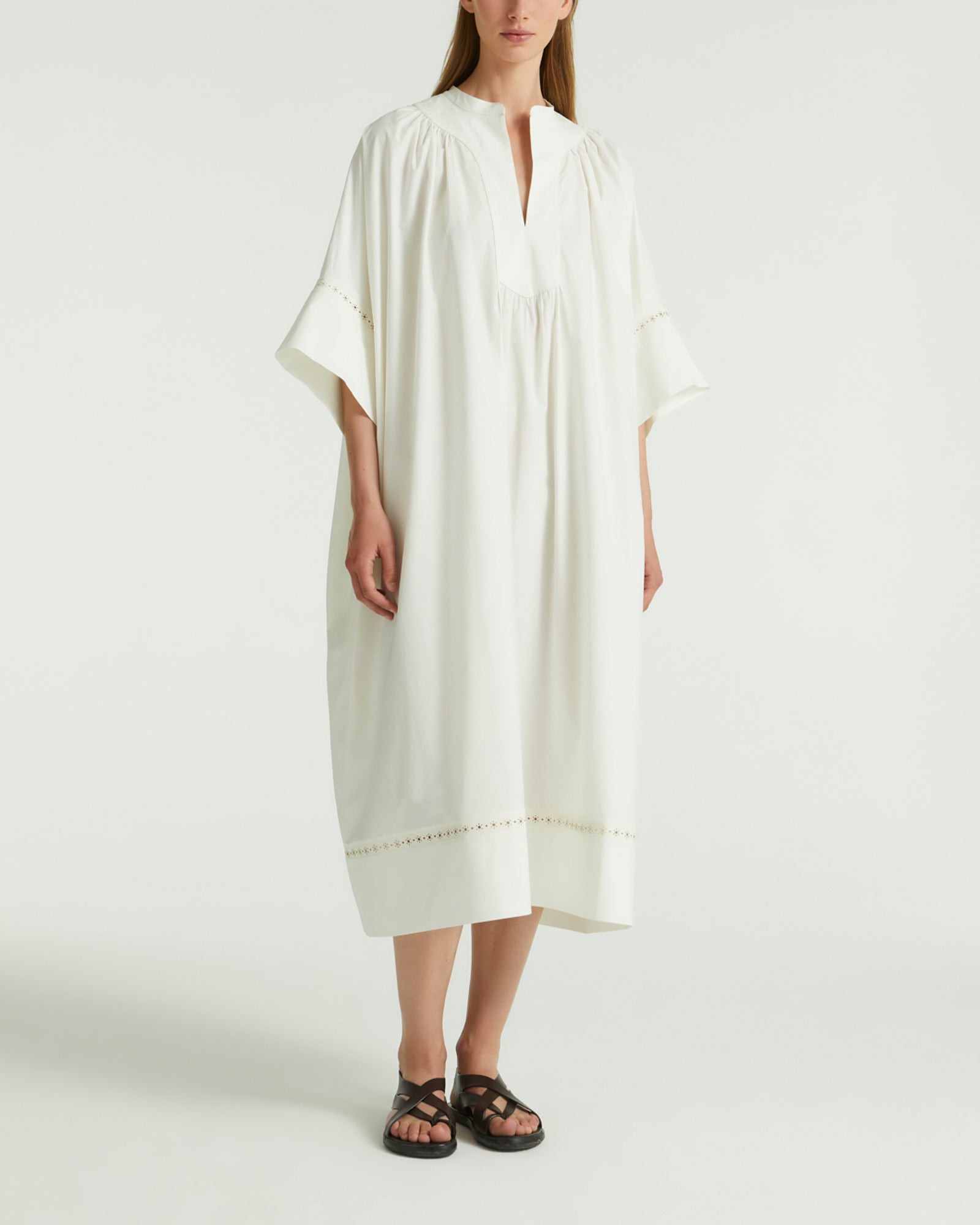 オールインワン・サロペット P.A.R.O.S.H. Classic White Cotton Midi Dress Cotton poplin dress with leather inserts - White - Yves