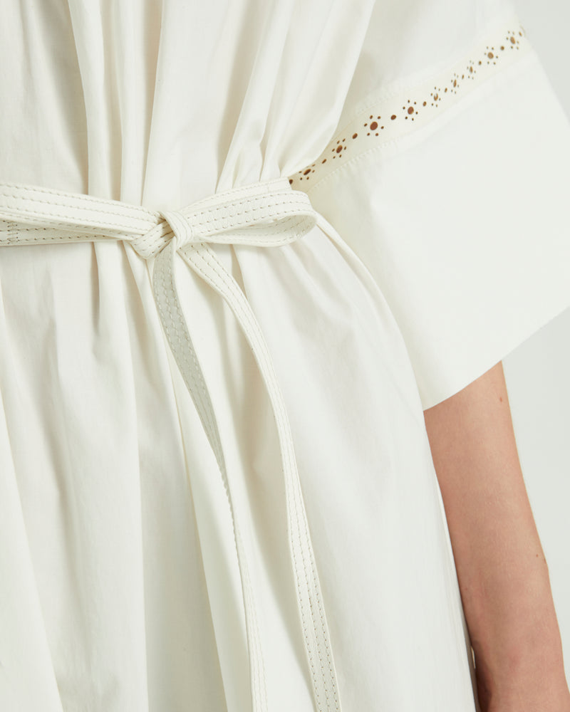Cotton poplin dress with leather inserts - white - Yves Salomon