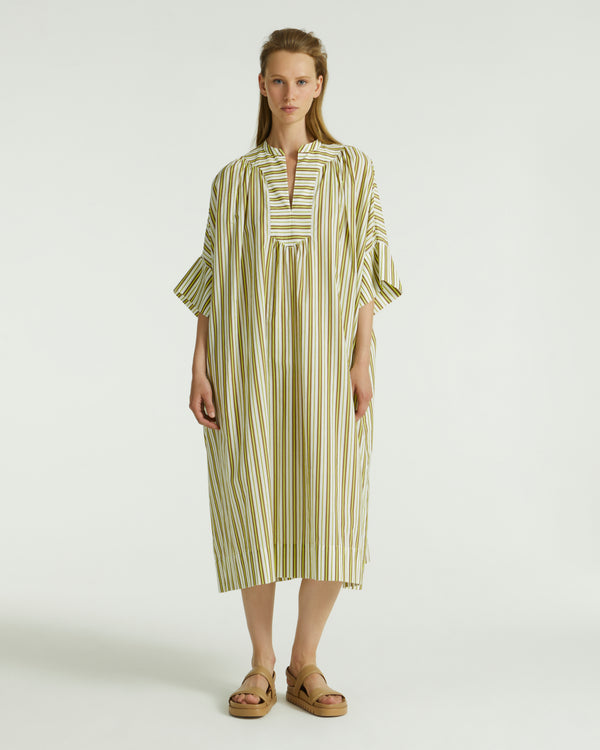 Striped cotton poplin dress - white/yellow/brown stripes - Yves Salomon