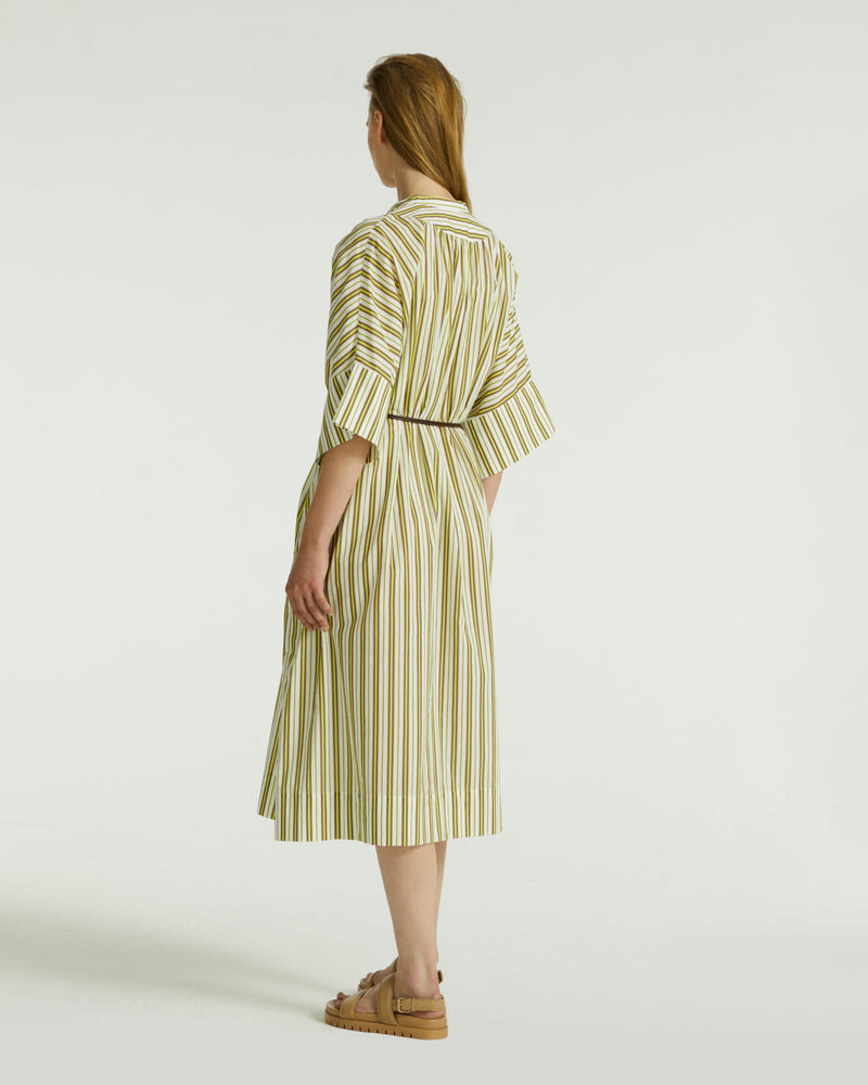 Striped cotton poplin dress - white/yellow/brown stripes - Yves Salomon