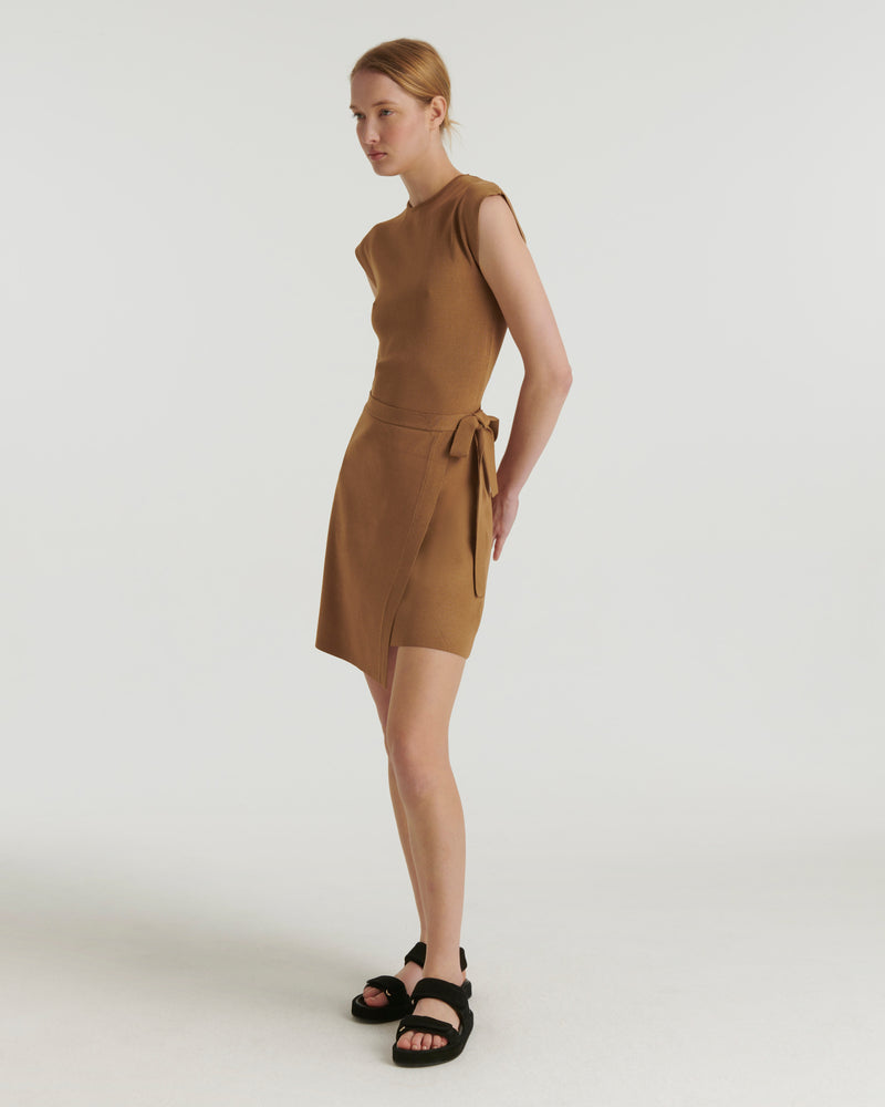 Belted knit dress - brown - Yves Salomon