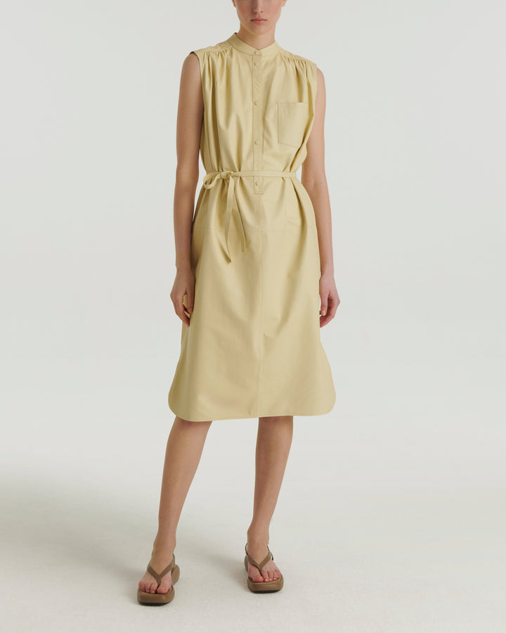 Sleeveless lamb leather shirt dress
