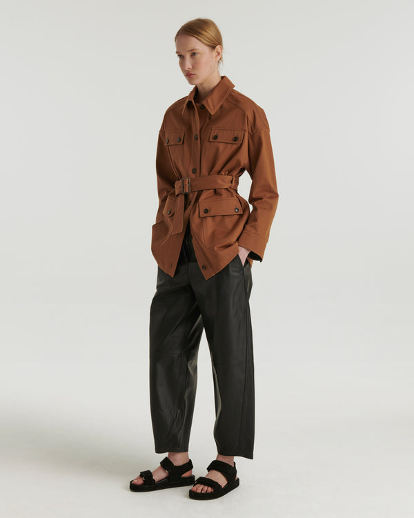 Cotton gabardine safari jacket - brown - Yves Salomon