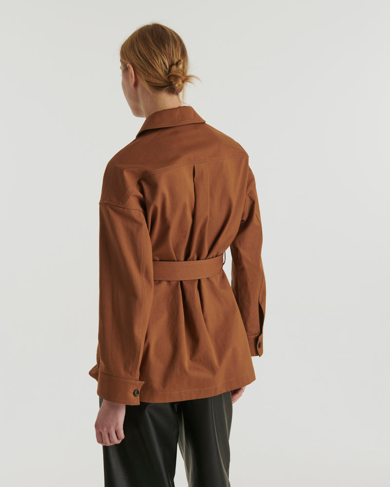 Cotton gabardine safari jacket - brown - Yves Salomon