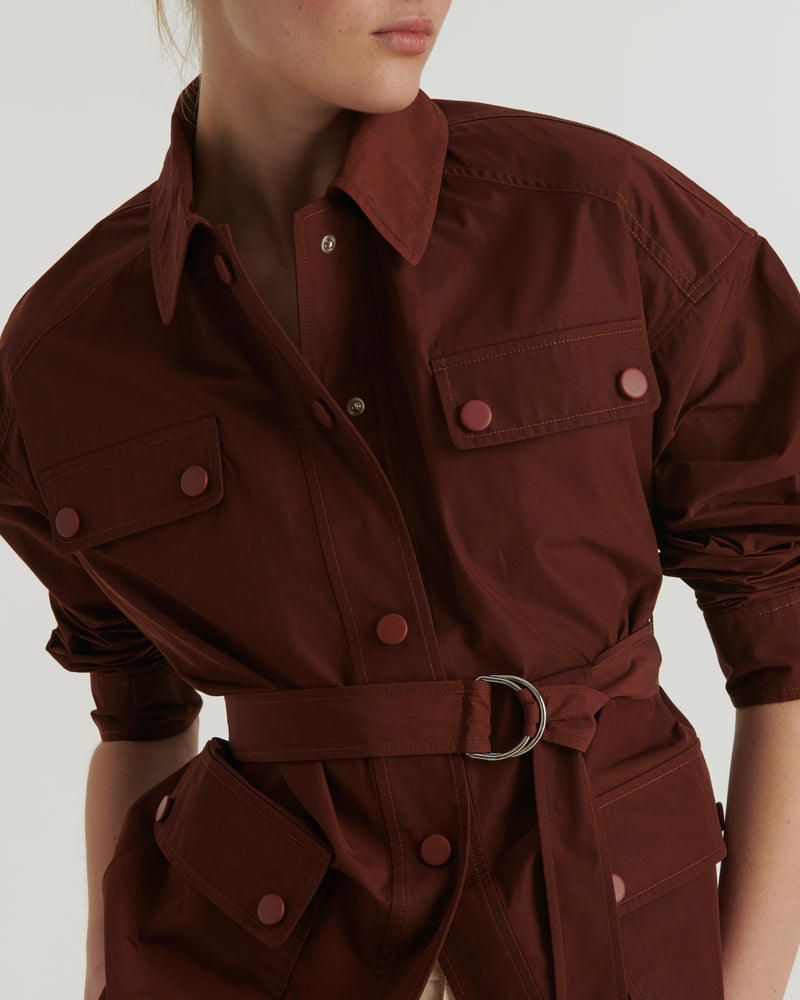 Technical fabric safari jacket - burgundy - Yves Salomon