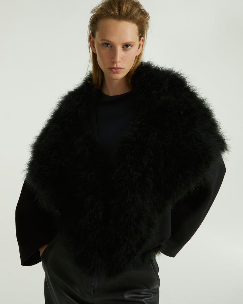 Short jacket in double-sided cashmere and feathers - black - Yves Salomon