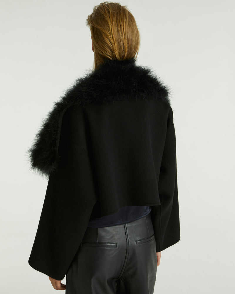 Short jacket in double-sided cashmere and feathers - black - Yves Salomon