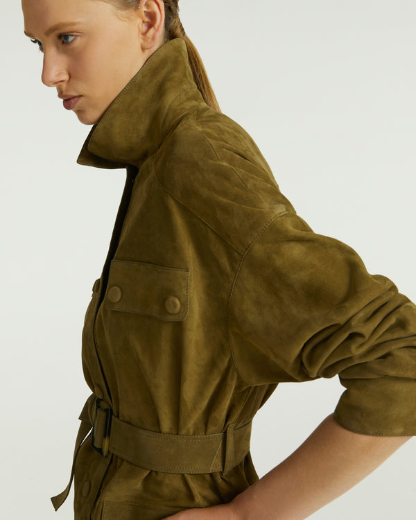 Safari jacket in double-sided velour lamb leather - khaki - Yves Salomon
