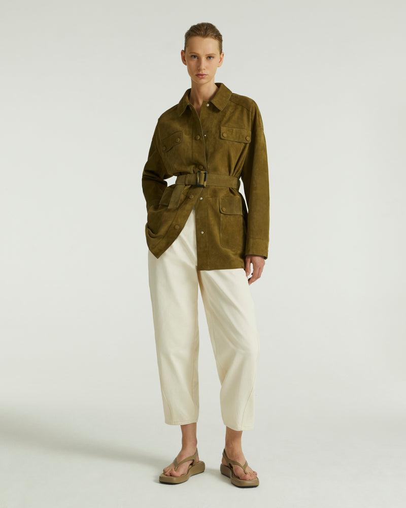 Safari jacket in double-sided velour lamb leather - khaki - Yves Salomon