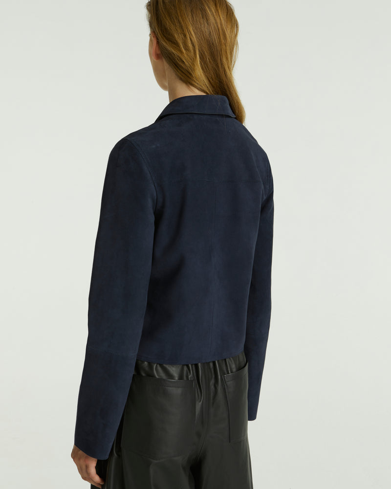 Cropped jacket in double-sided velour lamb leather - blue - Yves Salomon