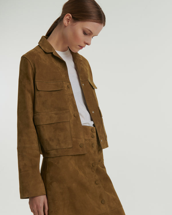 Cropped jacket in double-sided velour lamb leather