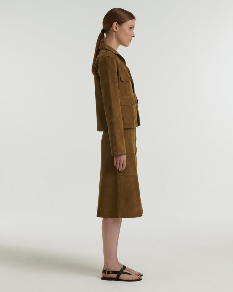 Cropped jacket in double-sided velour lamb leather - khaki - Yves Salomon