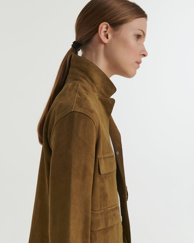Cropped jacket in double-sided velour lamb leather - khaki - Yves Salomon