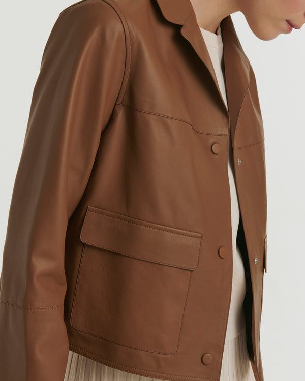 Short jacket in leather - brown - Yves Salomon