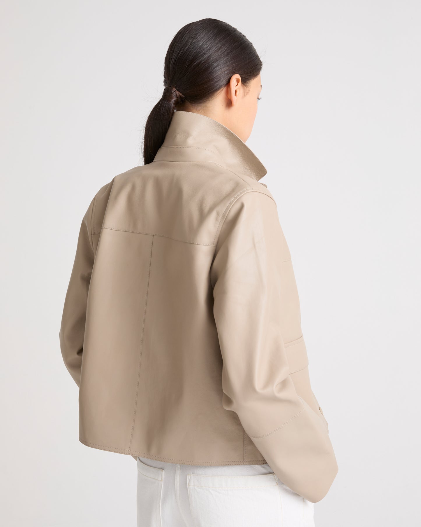 Short lamb leather jacket