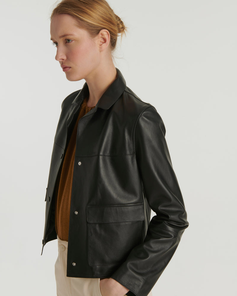 Short jacket in leather - black - Yves Salomon
