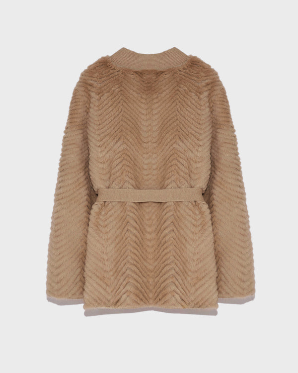 Merino knit and mink cardigan - beige - Yves Salomon