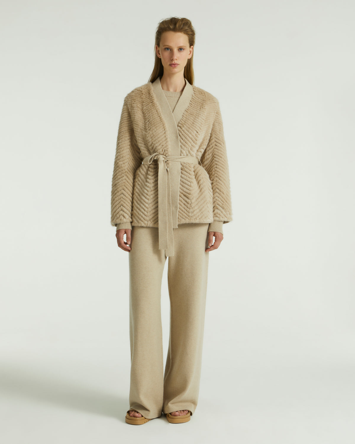 Merino knit and mink cardigan - beige - Yves Salomon