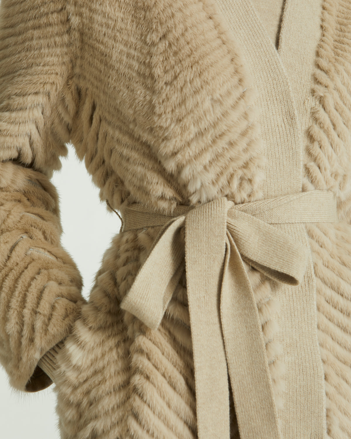 Merino knit and mink cardigan - beige - Yves Salomon