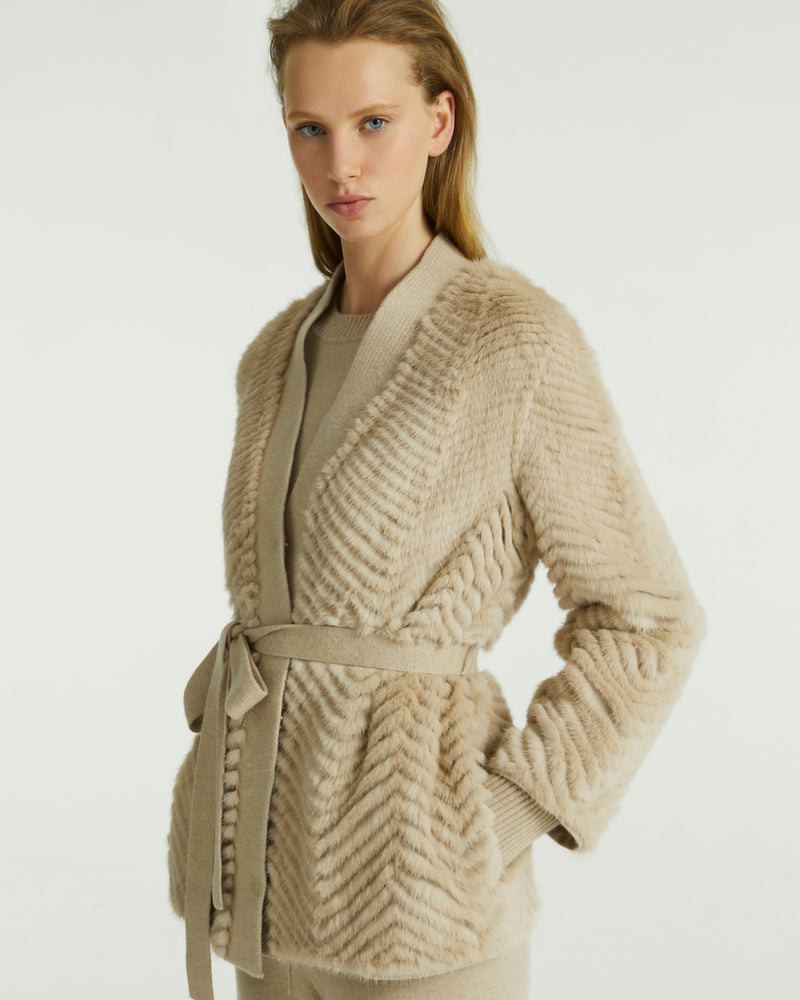 Merino knit and mink cardigan - beige - Yves Salomon