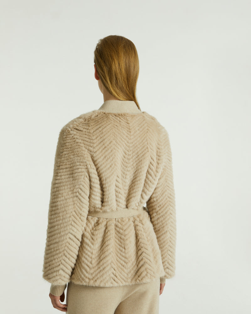 Merino knit and mink cardigan - beige - Yves Salomon