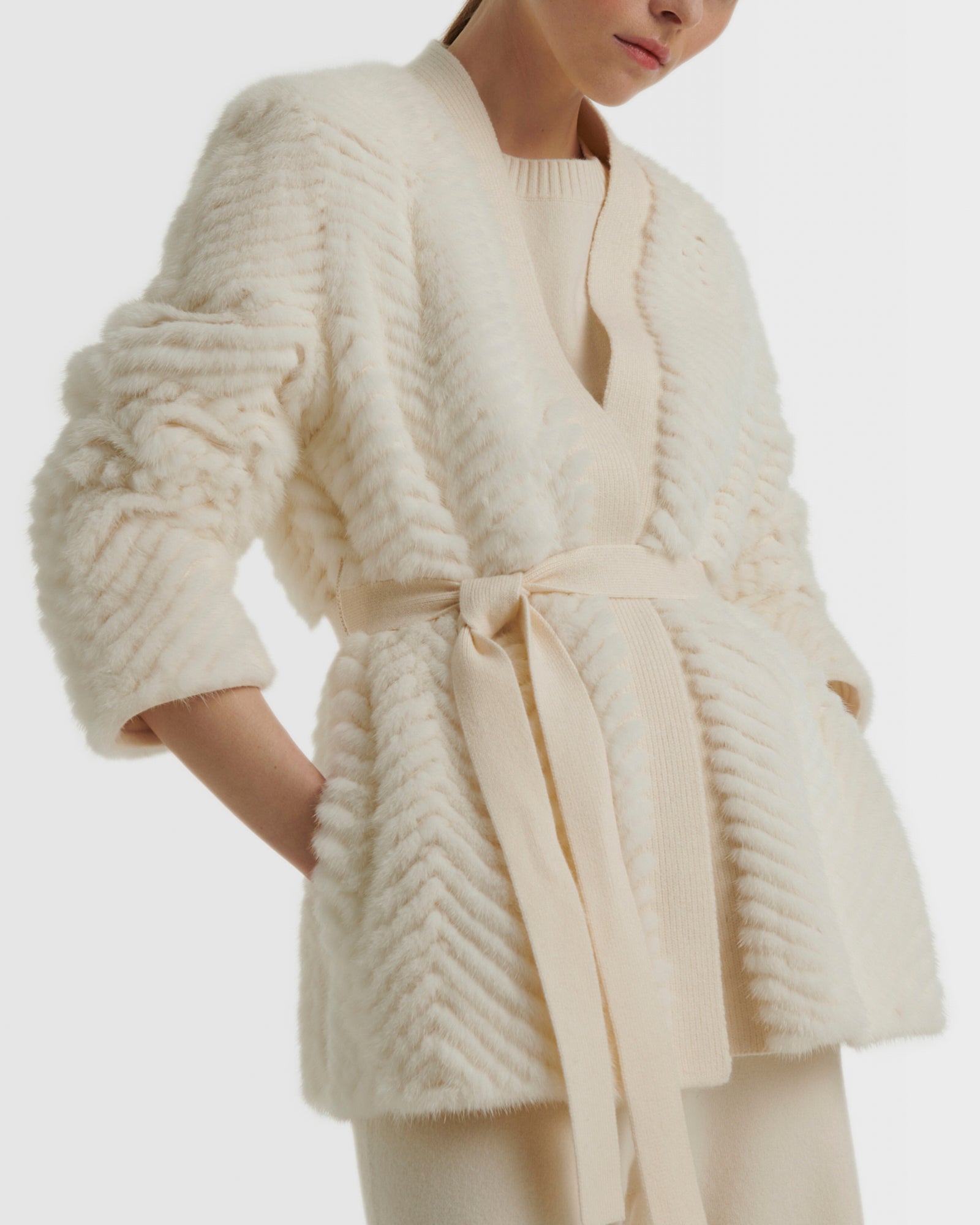 Merino knit and mink jacket - white - Yves Salomon – Yves Salomon US