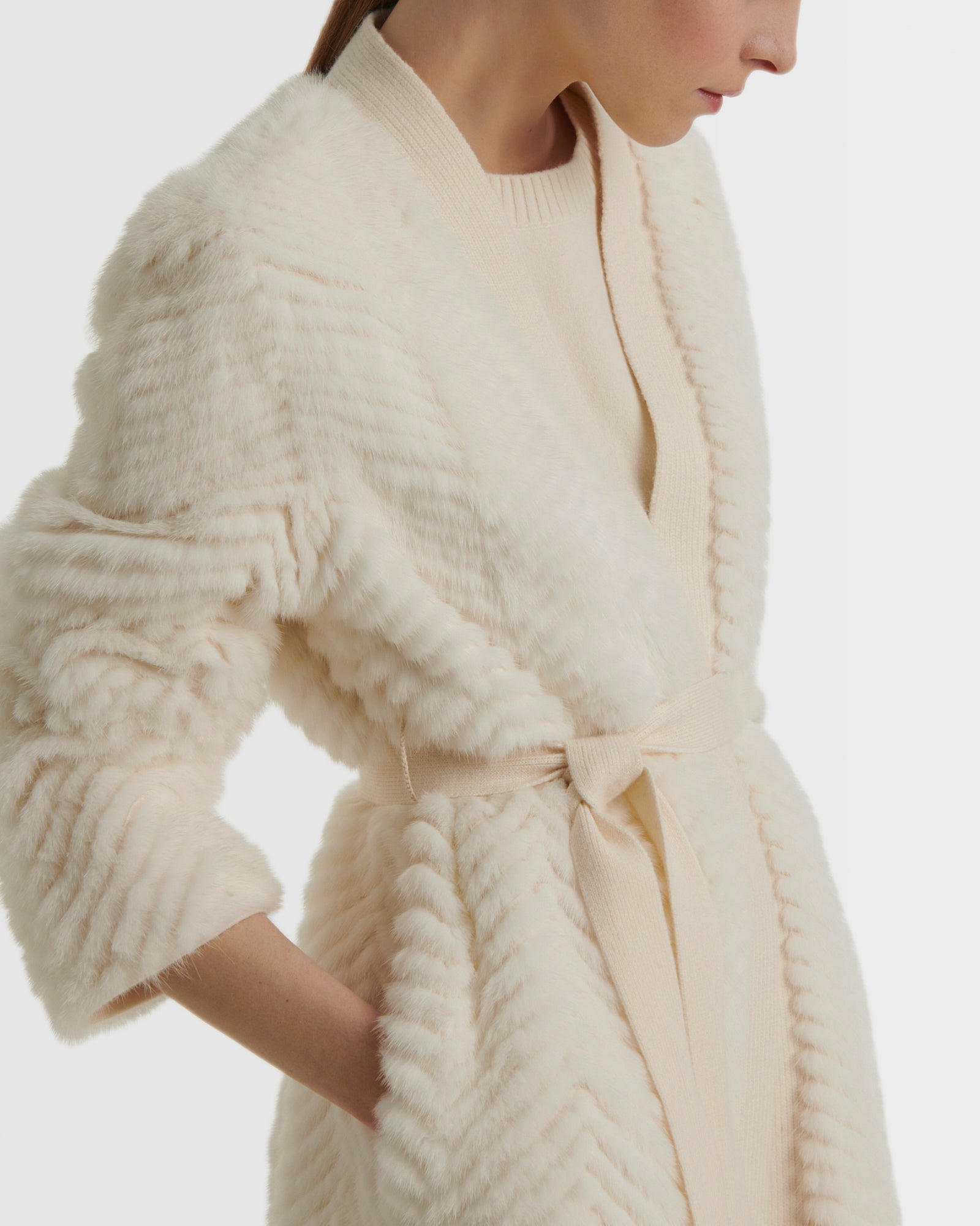 Merino knit and mink jacket - white - Yves Salomon – Yves