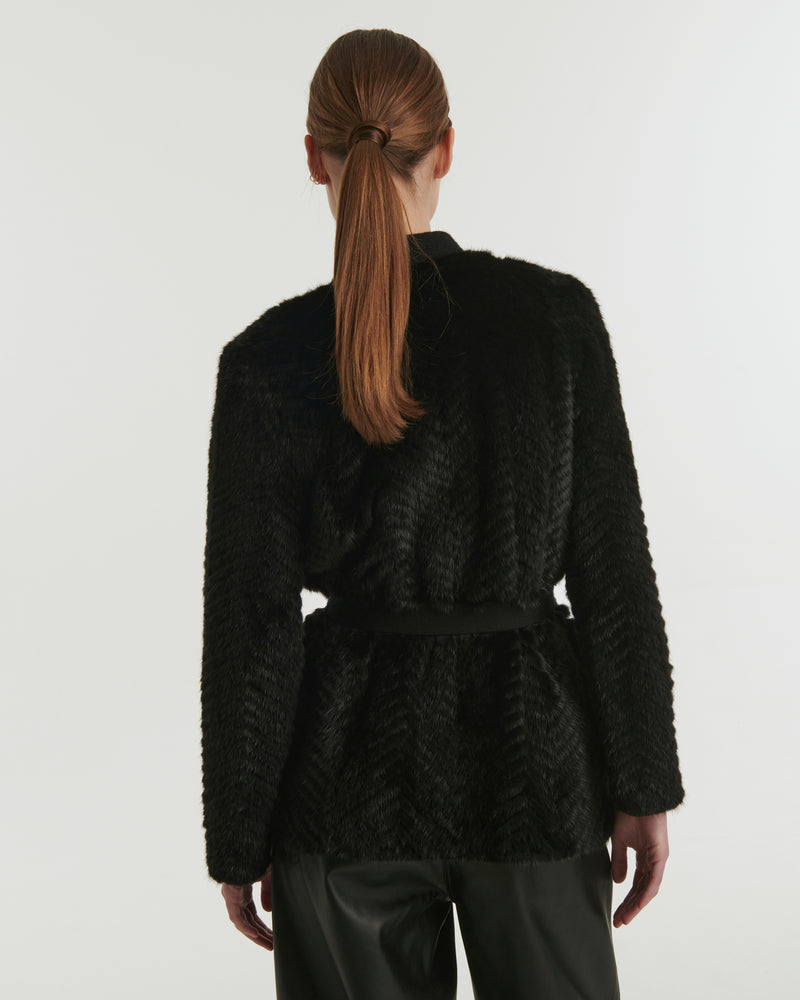 Merino knit and mink cardigan - black - Yves Salomon