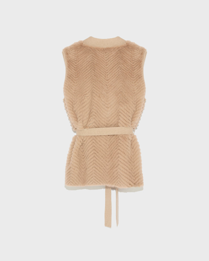 Belted gilet in merino knit and mink fur - beige - Yves Salomon