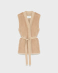 Belted gilet in merino knit and mink fur
