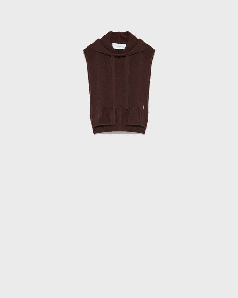 Hooded dickey in cashmere wool knit - brown - Yves Salomon