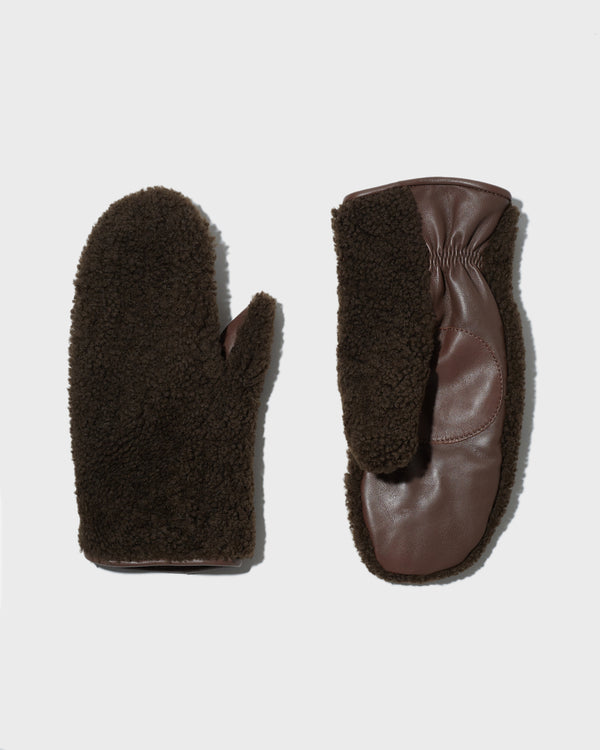 Curly merino and leather mittens