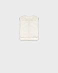 Reversible down-filled bib in matte and shiny water-repellent technical fabric