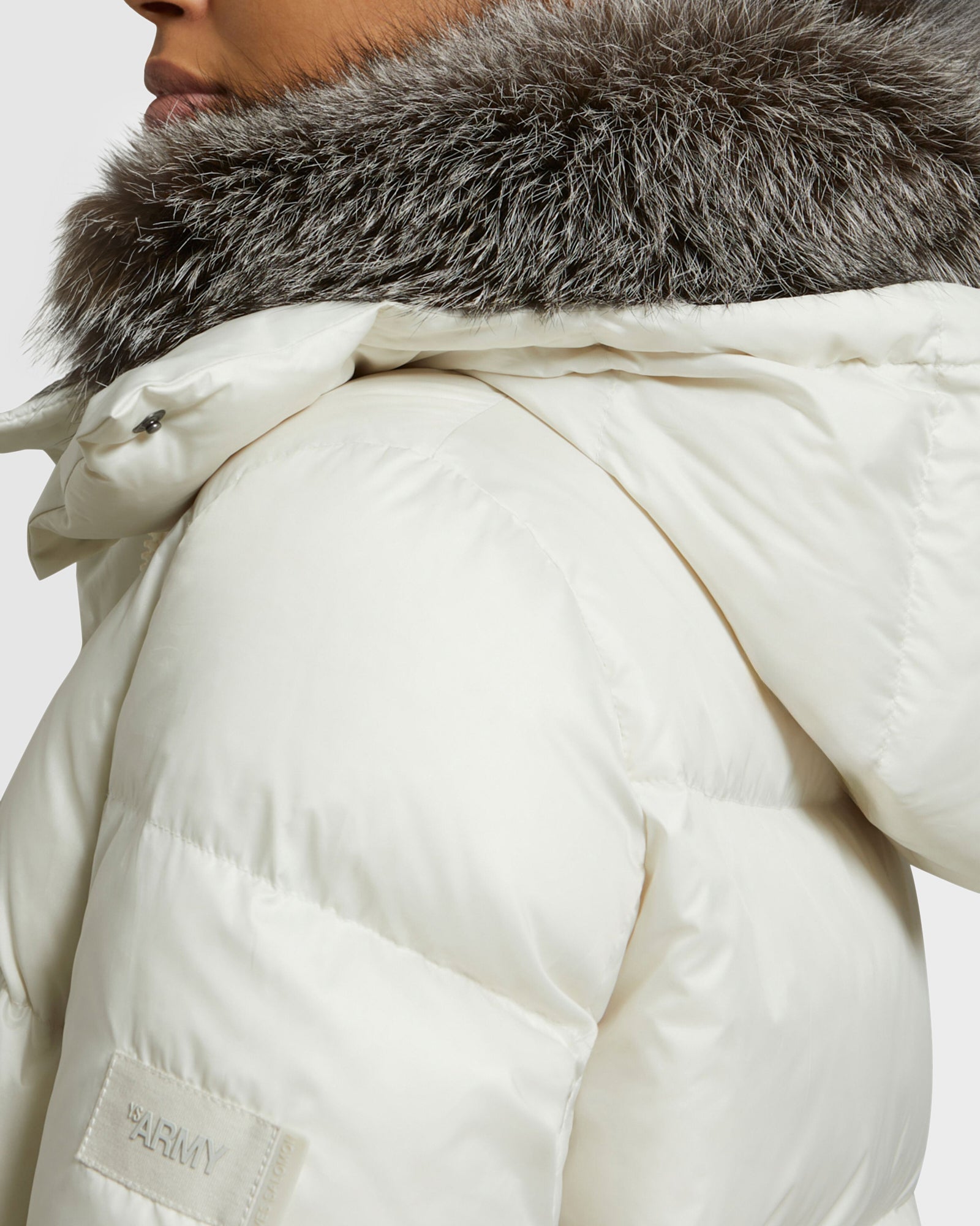 A line down jacket with fox fur collar - white - Yves