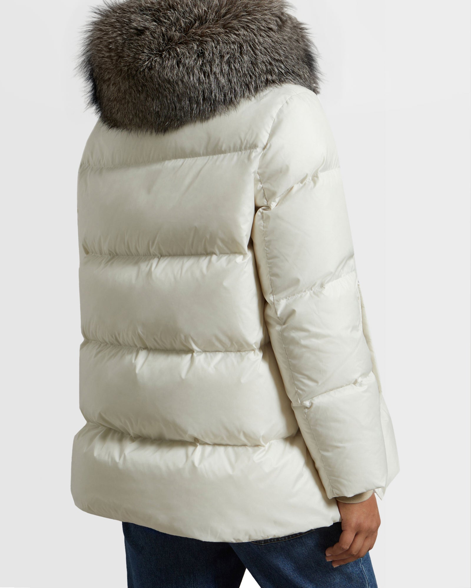 A line down jacket with fox fur collar - white - Yves