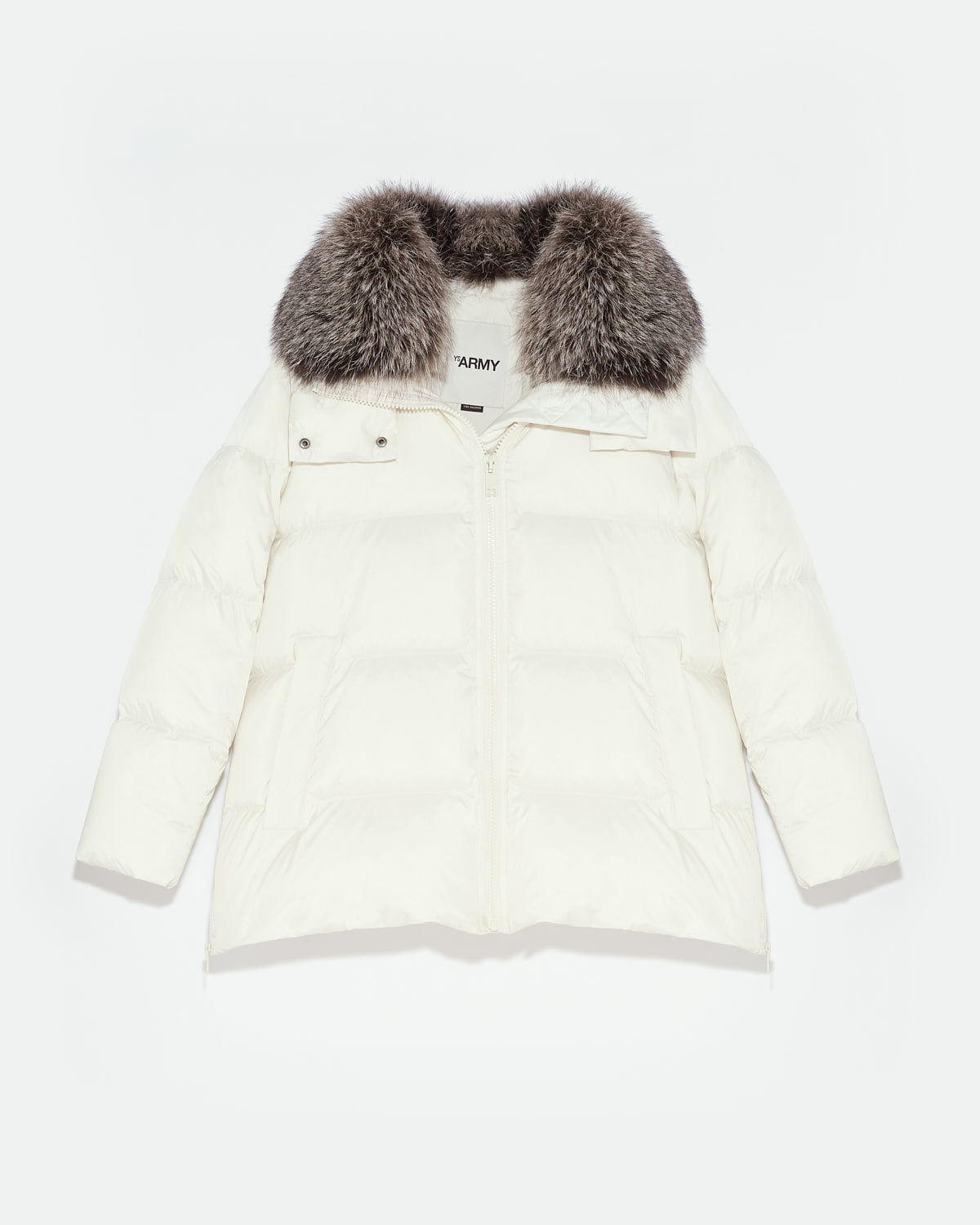 A line down jacket with fox fur collar - white - Yves A line down jacket with fox fur collar - white - Yves