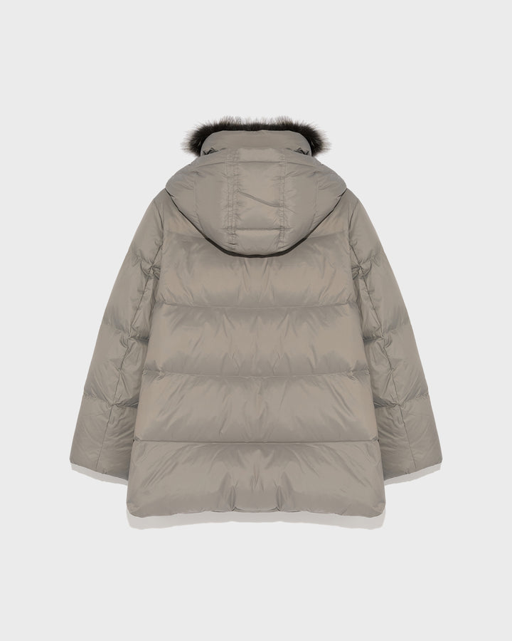 Black Friday - Yves Salomon  -Iconic "A" line down jacket with fox fur collar