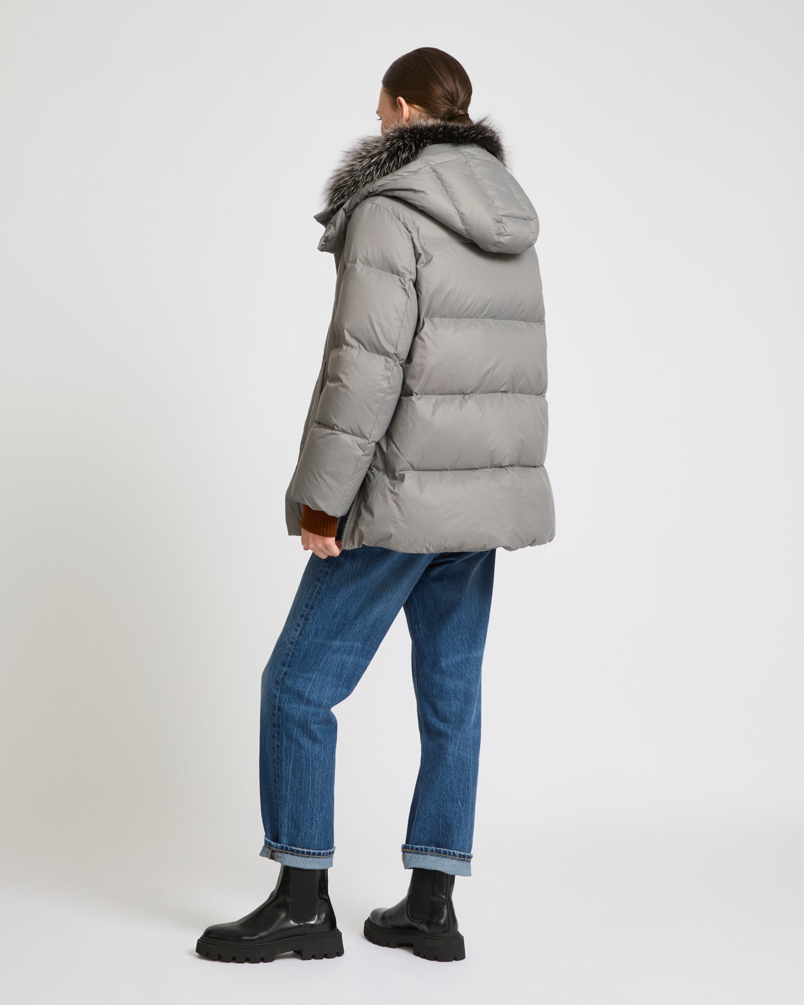 down jacket with fox fur collar - grey - Yves Salomon – Yves