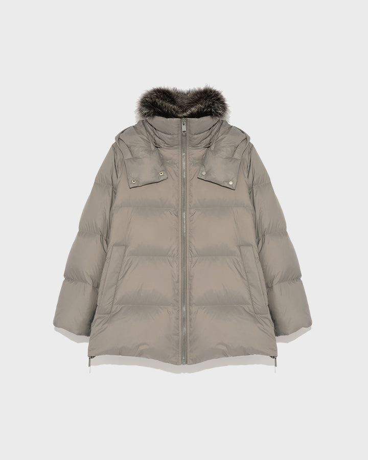 Black Friday - Yves Salomon  -Iconic "A" line down jacket with fox fur collar