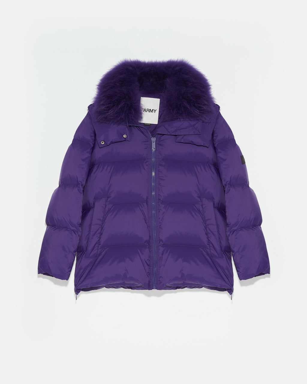A line down jacket in water-repellent technical fabric with fluffy ...