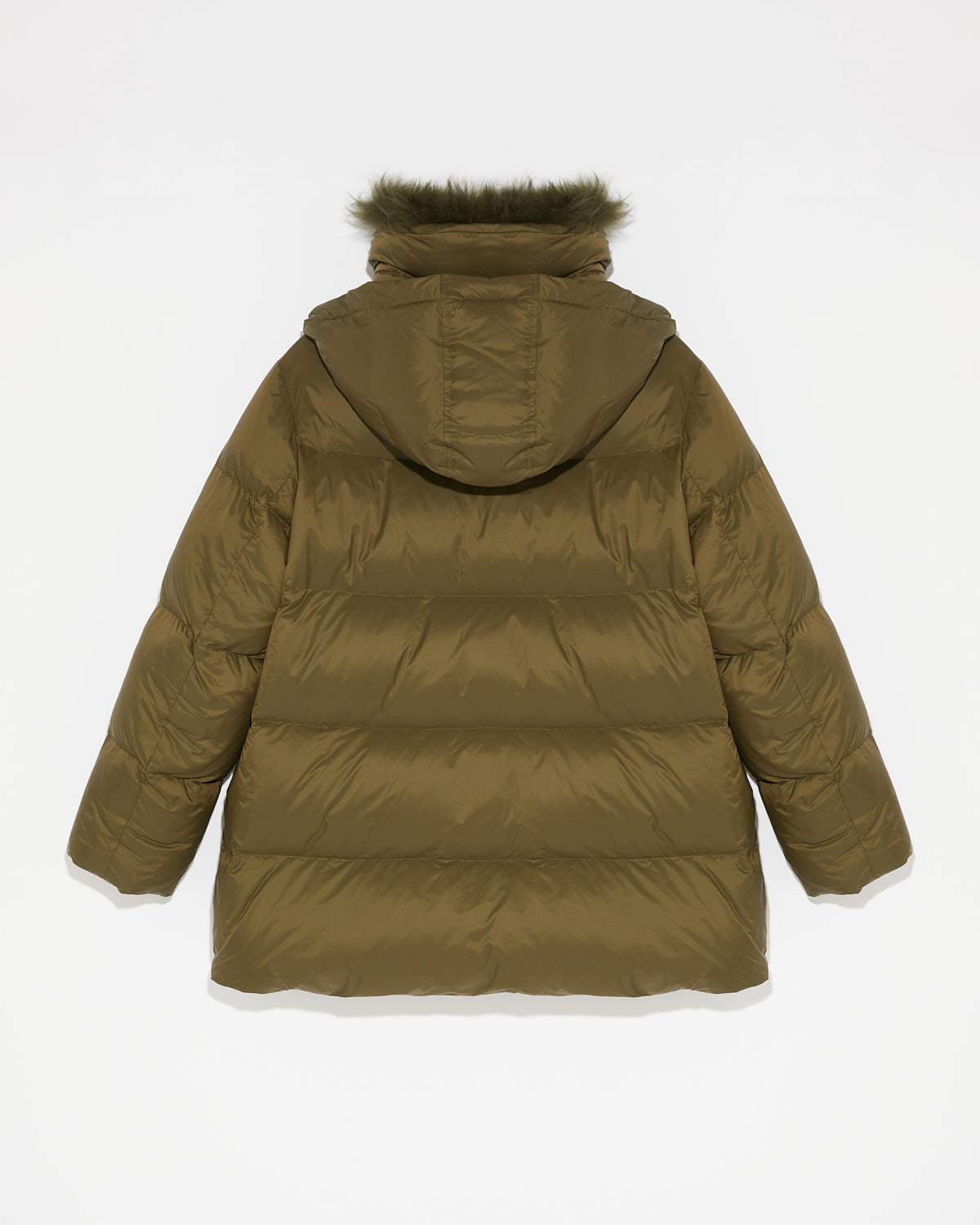 Iconic "A" line down jacket with lambswool collar