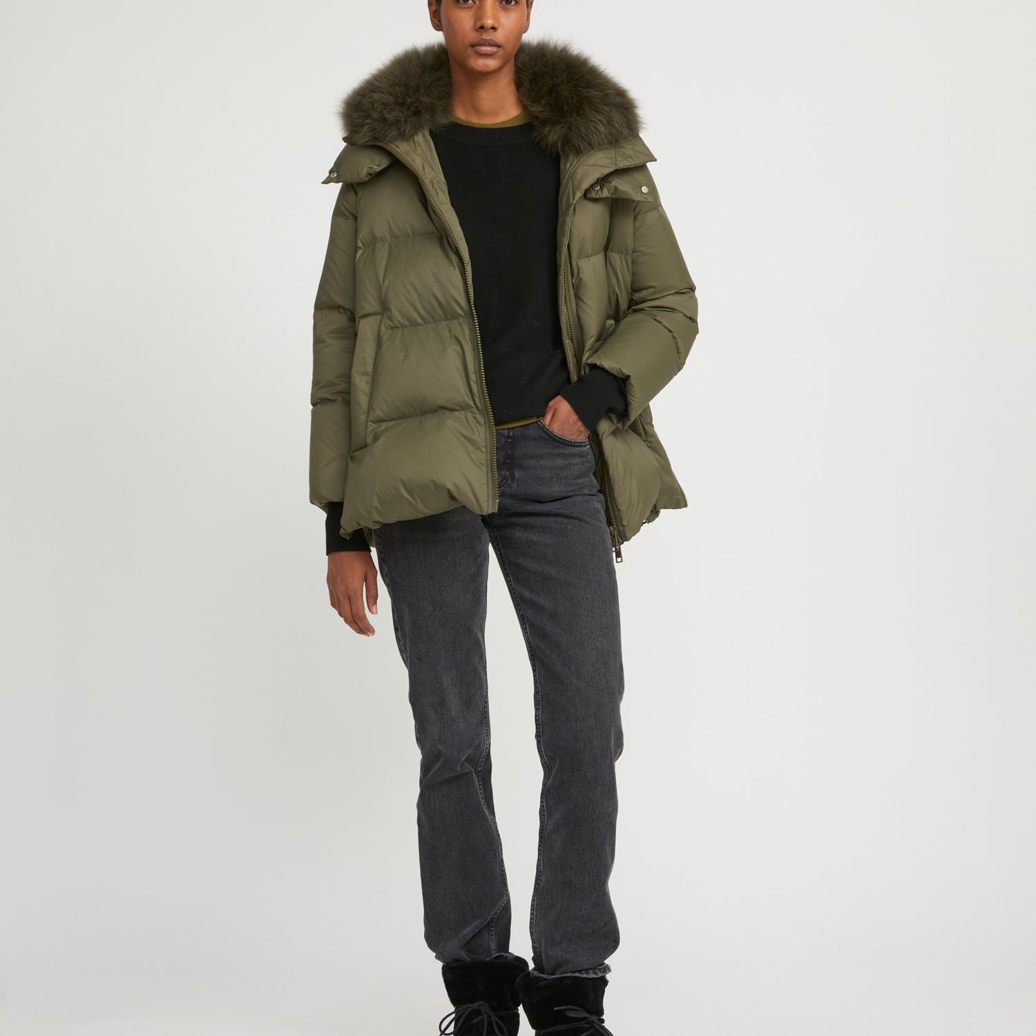 Iconic "A" line down jacket with lambswool collar - Yves Salomon