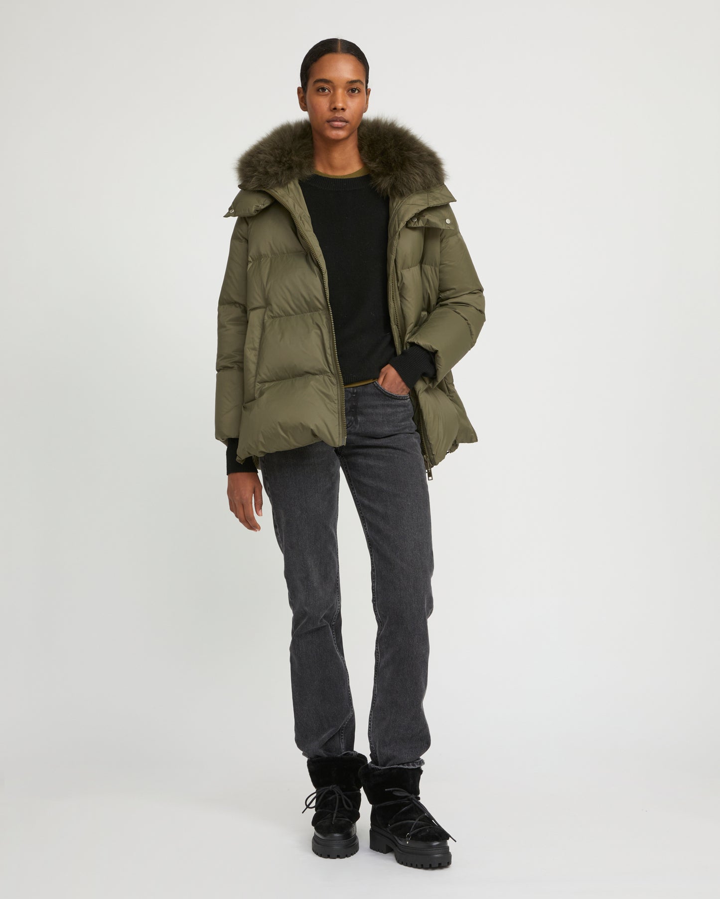 Iconic "A" line down jacket with lambswool collar - Yves Salomon