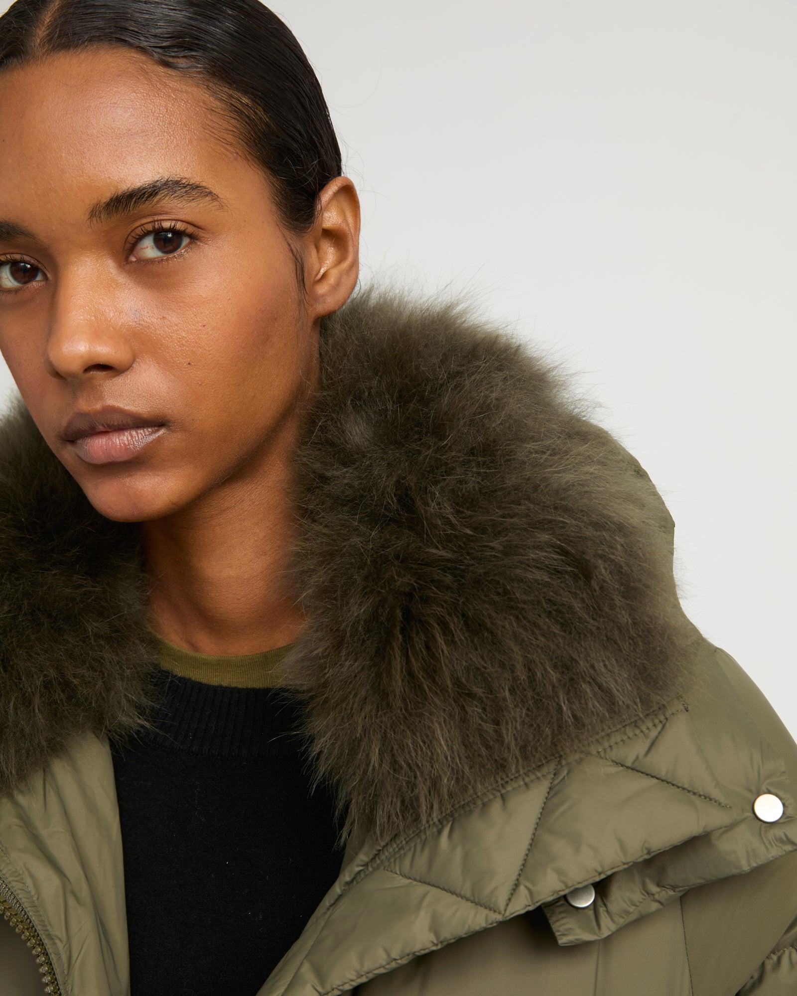 Iconic "A" line down jacket with lambswool collar - Yves Salomon