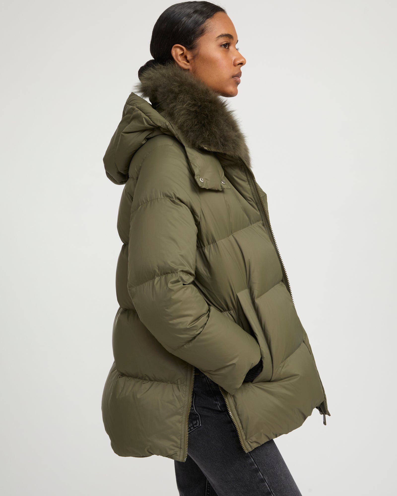 Iconic "A" line down jacket with lambswool collar - Yves Salomon