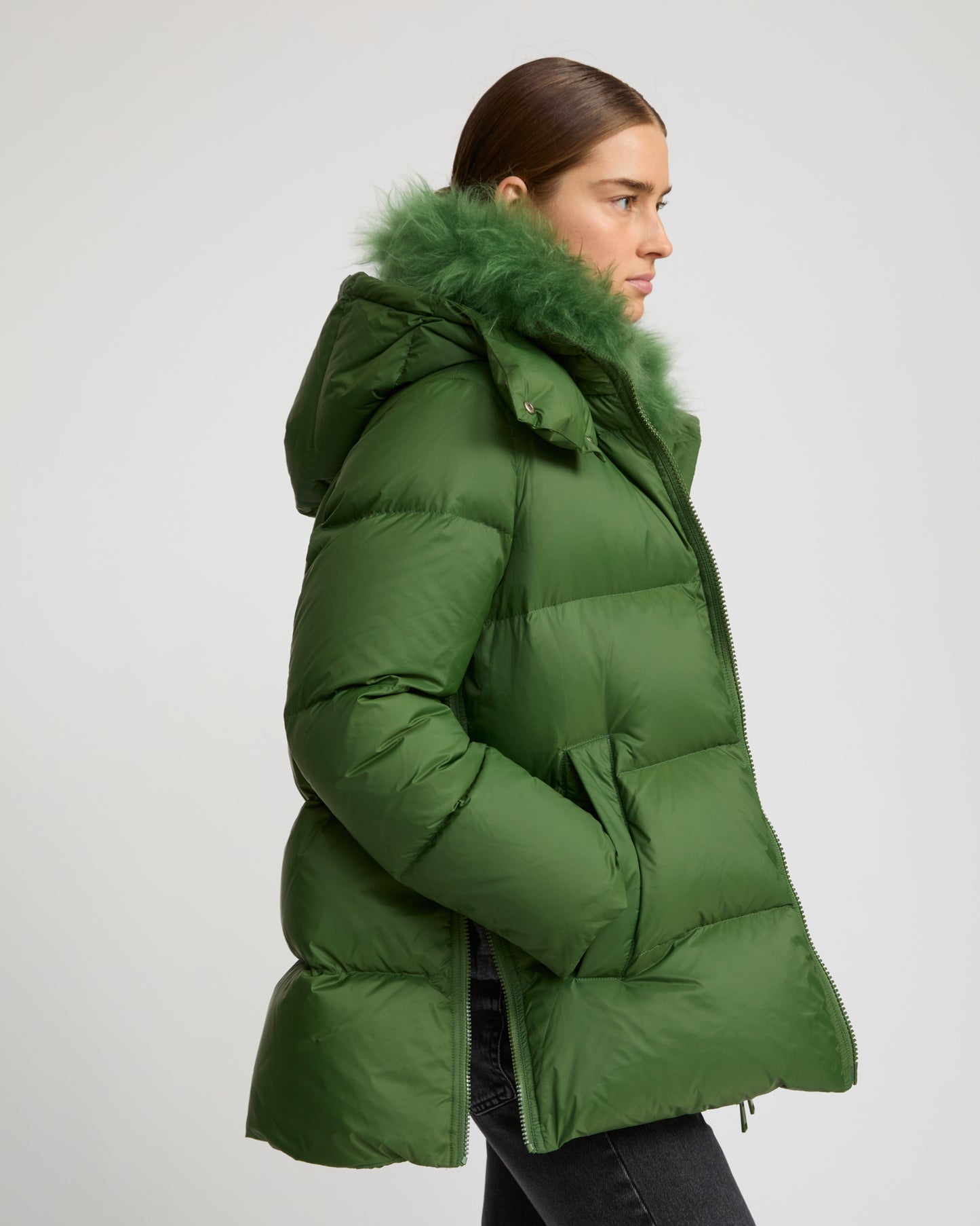 Iconic "A" line down jacket with lambswool collar - Yves Salomon